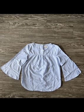 LOFT Light Blue Pinstripe Bell-Sleeve Blouse